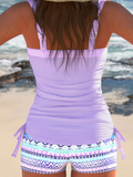 NEW Retails $94, MODLILY® Drawstring Geometric Print Light Purple Tankini Set, Sz M