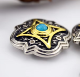 NEW 5 Set 27mm Silver Gold Two-tone Engraved Turquoise Conchos For Leathercraft Purse Belt Saddle Headstall Bridle Decor, Blue