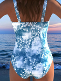NEW Retails $80, MODLILY® Bowknot Floral Print Dusty Blue One Piece Swimwear, Sz XL