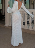 NEW Retails $67, Sunfere Josie V-Neck Cut-Out Knit Maxi Dress, White, Sz S
