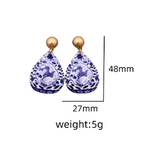 NEW Unique Qinghua Porcelain Style Acrylic Waterdrop Earrings with Chinese Retro Pattern