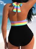 NEW Retails $53, MODLILY® Tie Rainbow Print One Piece Swimwear, Sz L
