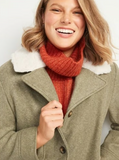 New Retails $79 OLD NAVY Soft-Brushed Sherpa-Trim Shacket Jacket for Women In Satin Moss Sz XXL