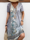 NEW MODLILY® Grey Button Floral Print A Line Short Sleeve Dress, Grey, Sz XL, Retails $82