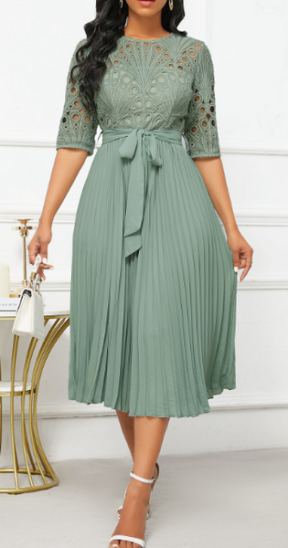 NEW Rosewe Patchwork Belted Sage Green Half Sleeve Round Neck Dress, S –  The Warehouse Liquidation