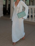 NEW Retails $67, Sunfere Josie V-Neck Cut-Out Knit Maxi Dress, White, Sz S