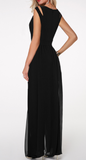 NEW Rosewe Black High Waist Round Neck Chiffon Overlay Jumpsuit, Sz 2XL, Retails $77