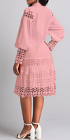 NEW Lace Light Pink Long Sleeve Shirt Collar Shift Dress Rosewe®, Sz XL, Retails $119+