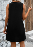 NEW Retails $51, A Line Sleeveless Split Neck Black Dress, Sz L