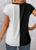 NEW Retails $77, MODLILY® Pink Patchwork Short Sleeve V Neck T Shirt, Sz L