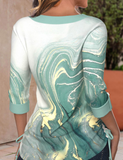 NEW MODLILY® Plus Size Light Green Ruched Marble Print T Shirt, Sz XXL, Retails $57