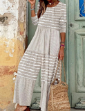 NEW Women's Jumpsuit Print Striped Round Neck Boho Vacation Wide Leg Regular Fit Long Sleeve, Sz XL, Retails $77+