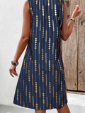 NEW Retails $52, MODLILY® Blue Hot Stamping Geometric Print A Line Sleeveless Dress, Sz XXL