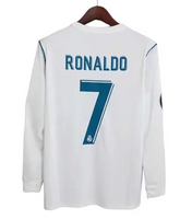 NEW Real Madrid Ronaldo Champions League Final Home Jersey 2017 - 2018 Long Sleeve/ Soccer Football Classic Jersey Retro, Sz Men's Small