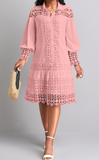 NEW Lace Light Pink Long Sleeve Shirt Collar Shift Dress Rosewe®, Sz XL, Retails $119+