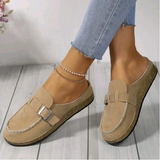 NEW Ladies' Mules With Buckle Decorations, Faux Suede Flat Shoes For Outdoor Activities Or Vacation, Sz 7