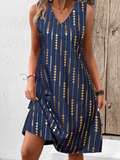 NEW Retails $52, MODLILY® Blue Hot Stamping Geometric Print A Line Sleeveless Dress, Sz XXL