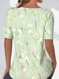 NEW MODLILY® Light Green Textured Fabric Floral Print T-Shirt, Sz M