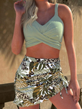 NEW Retails $53, MODLILY® Criss Cross Tropical Plants Print Sage Green Bikini Set, Sz XS