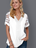 NEW MODLILY® Lace Panel Split Neck Short Sleeve Blouse, Sz XXL, Retails $51