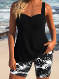 NEW Retails $63, MODLILY® Surplice Feathers Print Black Tankini Set, Sz XL