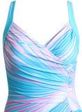 NEW Retails $56, MODLILY® Drawstring Tropical Plants Print Cyan One Piece Swimwear, Sz L