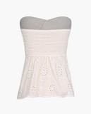 NEW Micas Knot Front Knit Embroidered Tube Top, Cream, Sz M