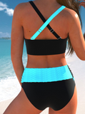 NEW Retails $76, MODLILY® Criss Cross Patchwork Cyan Bikini Set, Sz L