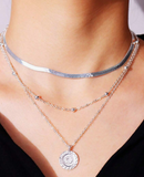 NEW 1pc Elegant Silver-toned Alloy Triple Layered Pendant Necklace