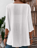 NEW MODLILY DESIGN White Patchwork 3/4 Sleeve V Neck Blouse, Sz L, Retails $77