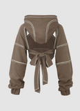NEW Retails $114, Micas Topstitching Cut Out Backless Hoodie in Mocha, Sz M