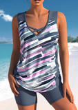 NEW Retails $62, MODLILY® Drawstring Mid Waisted Graffiti Print Dark Grey Tankini Set, Sz XXL