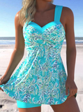 NEW Retails $68, MODLILY® Surplice Leaf Print Cyan Swimdress and Shorts, Sz 3XL
