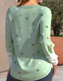 NEW MODLILY® Light Green Patchwork Snowman Print Long Sleeve T Shirt, Sz M, Retails $45