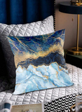 NEW 1pc 14" Blue Gold Marble Style Pillow Case, Polyester Peach Skin Material Cushion Cover, Soft Pillowcase For Room Bed Sofa Decor, Home Ornament Decorations, Pillow Core Not Included