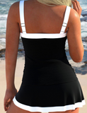 NEW Retails $62, MODLILY® Contrast Binding Patchwork Black Tankini Set, Fits sz L