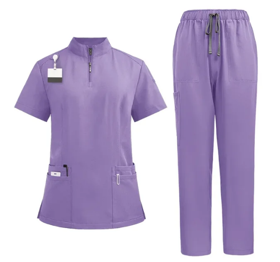 NEW Unisex Medical Uniform Nurse Scrubs Set Women Hospital Doctor Workwear Oral Dental Surgery Work Uniform Short Sleeve, Lavender, Sz M