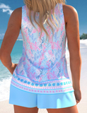 NEW Retails $61, MODLILY® Cut Out Floral Print Light Blue Tankini Set, Sz L