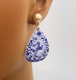 NEW Unique Qinghua Porcelain Style Acrylic Waterdrop Earrings with Chinese Retro Pattern