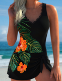 NEW Retails $61, MODLILY® Tie Floral Print Black One Piece Swimdress, Sz M