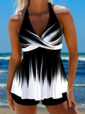 NEW Retails $63, MODLILY® Surplice Ombre Black Tie Back Tankini Set, Sz L