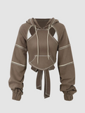 NEW Retails $114, Micas Topstitching Cut Out Backless Hoodie in Mocha, Sz M