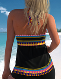 NEW Patchwork Tribal Print Black Tankini Set Flexible Sizing, Sz L, Retails $105