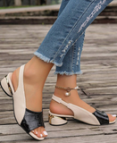 NEW Mid Heel Chunky Sandals Women, Soft Leather Open Toe Slide Mules, European & American Style, Sz 8