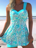 NEW Retails $68, MODLILY® Surplice Leaf Print Cyan Swimdress and Shorts, L