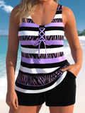 NEW Retails $96, MODLILY® Lace Up Striped Light Purple Tankini Set, Sz XL