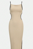 NEW SHEIN Privé Women's Ribbed Knit Backless Colorblock Cami Dress With Lace-Up Detail, Sz S