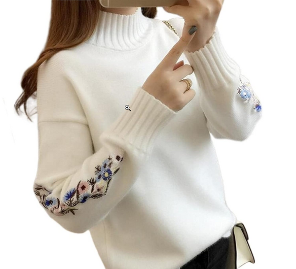 NEW AIBOLO Lightweight Sweaters for Women, Women Turtleneck Sweater Long Sleeve Warm Sweaters Embroidery Knitted Pullover, Sz S