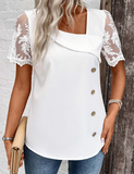 NEW Patchwork White Short Sleeve Asymmetrical Neck Blouse Rosewe®, Sz XL, Retails $68