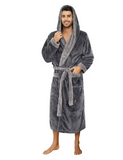NEW U2SKIIN Mens Hooded Robe, Big and Tall Full Length Plush Robe for Men Long Fleece Bathrobe, Medium/Large